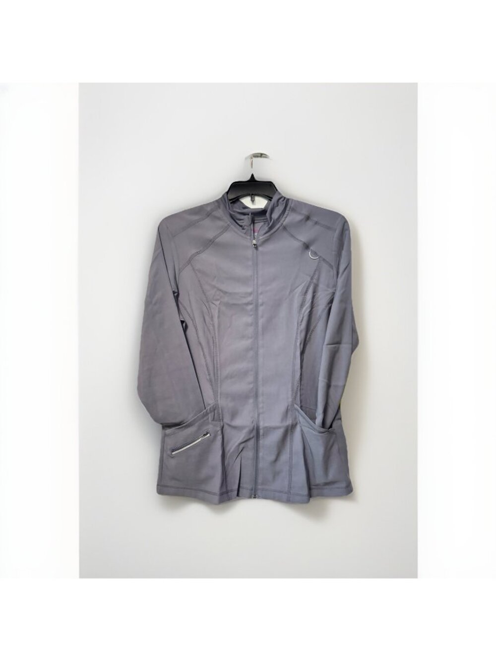 URBANE ALIGN stretch 3 pocket full zip women's lightweight scrub jacket-Gray- XL
